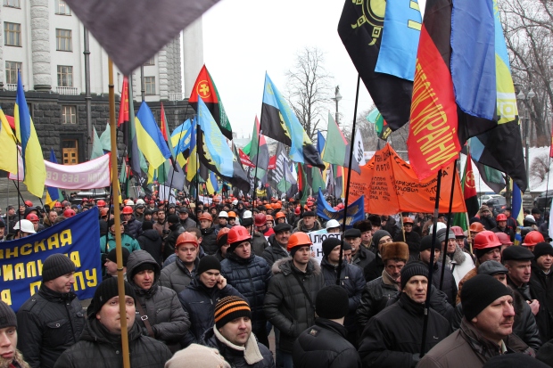 Miners demonstrate in Kyiv on 28 january